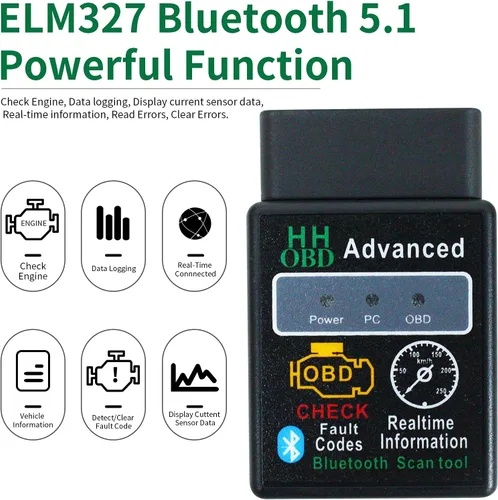 Vista 2 de OBD2 Bluetooth Lector de Códigos de Diagnóstico Inalámbrico OBD II Herramienta de Escaneo Restablecer y Borrar Verificar Luz del Motor del Coche