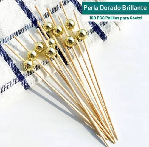 Vista 3 de Púas de cóctel, palillos de dientes para aperitivos, 100 piezas de 4.7 pulgadas palillos de cóctel de perlas doradas para decoraciones de fiestas