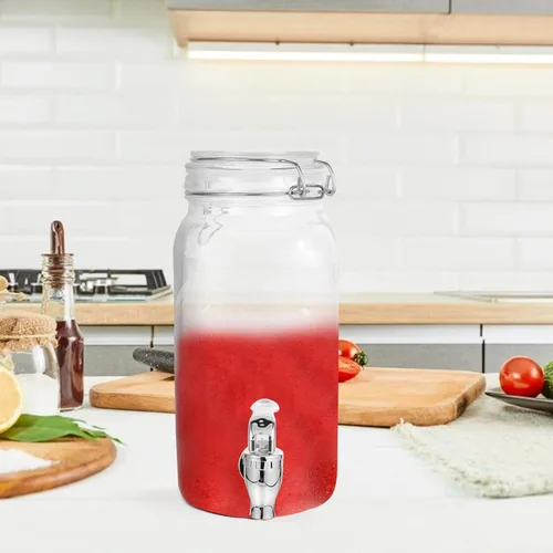Vista 3 de Luxshiny Dispensador de bebidas con espita frigorífica botella de refrigerador dispensador de bebidas de vidrio con grifo dispensador de bebidas
