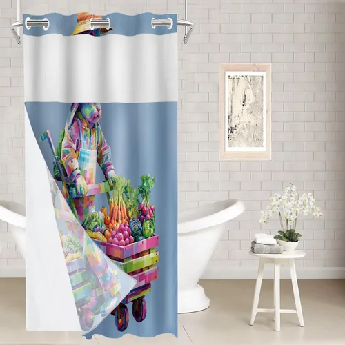 Vista 38 de Batmerry Maritime Nautical Hookless Shower Curtain with Snap in Liner Set, Anchors Ship Wheel Bath Curtain Magnetic Hem Quick-Drying Waterproof