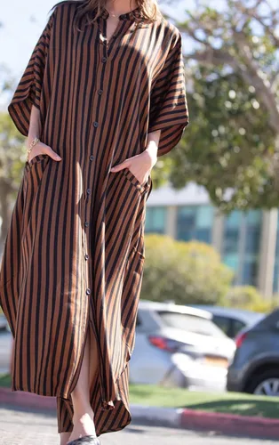 Vista 7 de Vestido RanRui largo hasta el piso, caftán, con botones, para playa, para mujer