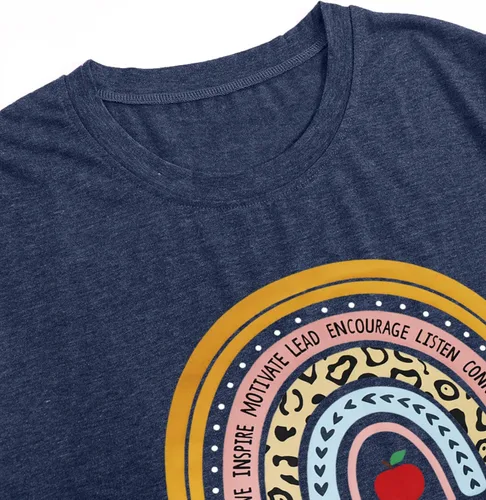 Vista 5 de MAIHUN Camisetas para profesores de preescolar para mujer, camiseta de cuello redondo con estampado de arco iris, manga corta