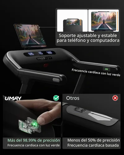 Vista 6 de UMAY Caminadora de alta resistencia con 20% de inclinación automática Negro - Anaranjado