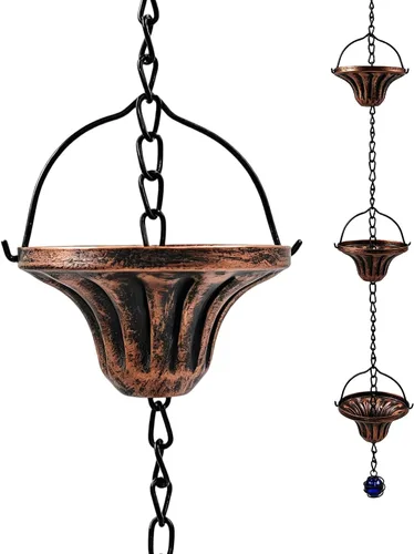 Vista 11 de Rain Catcher Chain Fluted Cup Metal Downspout Replacement Bronze-Bell