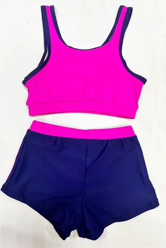 Vista 2 de TAIKMD Conjunto deportivo deportivo de 2 piezas para niñas y niñas, conjunto deportivo activo con pantalones cortos deportivos para traje de baño