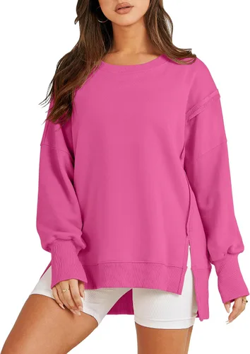 Vista 21 de ANRABESS Sudaderas de gran tamaño para mujer, con cuello redondo, manga larga, casuales y holgadas, con aberturas, ropa de otoño 2025