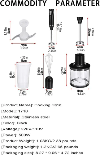 Vista 4 de Mezclador de alimentos, palillo complementario de alimentos, exprimidor de mano doméstico 4 en 1, batido y picadora de carne