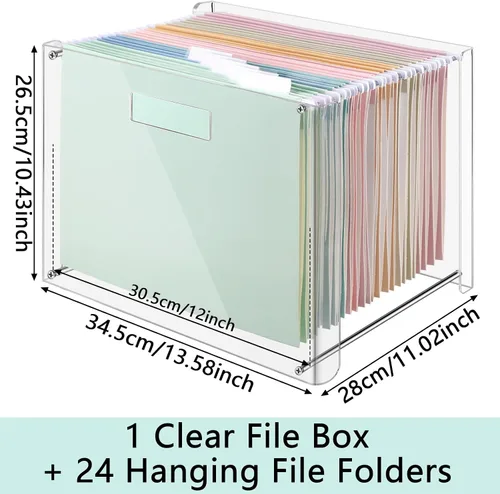 Vista 3 de Dispowreath 24 Carpeta colgante con organizador acrílico para caja de almacenamiento de archivos de escritorio tamaño carta/A4 con asas
