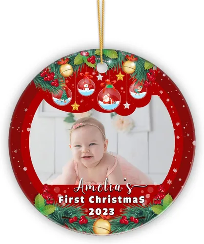 Vista 14 de Adorno de Navidad personalizado con foto para bebé, mi segunda Navidad, adorno de recuerdo de bebé, adornos colgantes de Navidad