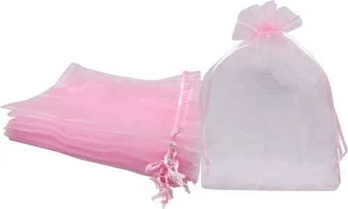 Vista 9 de Ankirol 100 bolsas de organza transparente de 8 x 12 bolsas grandes de organza con cordón (crema)