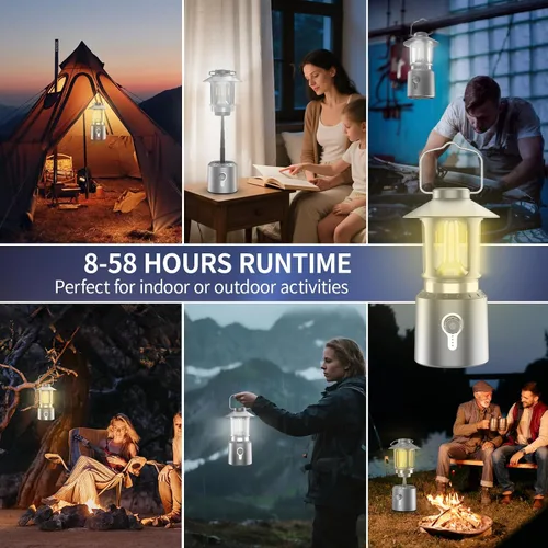 Vista 7 de Linterna LED retro clásica para campamento, linterna vintage recargable sin atenuación continua, 3 modos de luz (2000 K-6500 K), banco de energía
