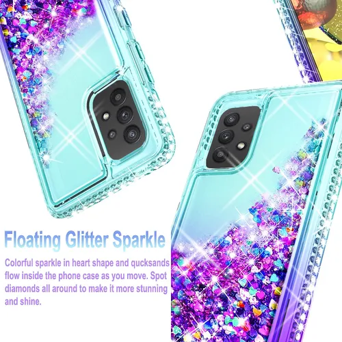 Vista 5 de STARSHOP Funda compatible con Samsung Galaxy A72 5G, con [protector de pantalla de vidrio templado incluido] Liquid Bling Sparkle Flotante Glitter