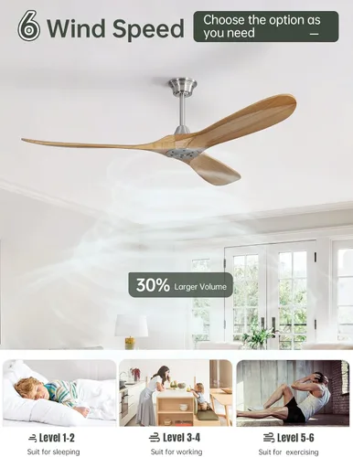 Vista 6 de Sofucor Ventiladores de techo de 60 pulgadas sin luz, ventilador de techo para exteriores con control remoto, motor CC reversible de 3 cuchillas