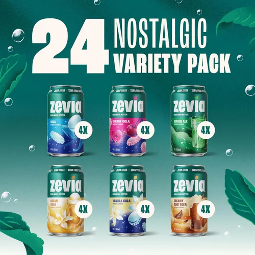Vista 3 de Zevia Soda sin calorías, paquete variado nostálgico, 12 onzas líquidas (paquete de 20)