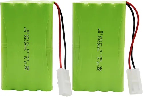Vista 5 de Blomiky Paquete de 2 baterías AA recargables NiMH de 9.6 V 2000 mAh con conectores estándar Tamiya enchufe y cable USB para auto tanque RC