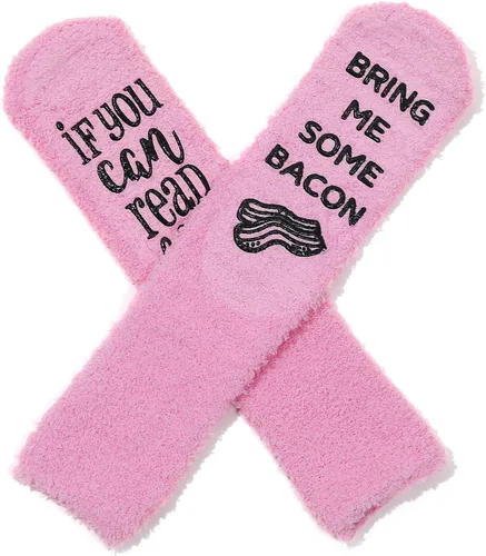 Vista 34 de CHANGGER Calcetines unisex con texto en inglés "If You Can Read This Bring Me Some Fuzzy Funny Saying Crew Socks Christmas Unisex Gift