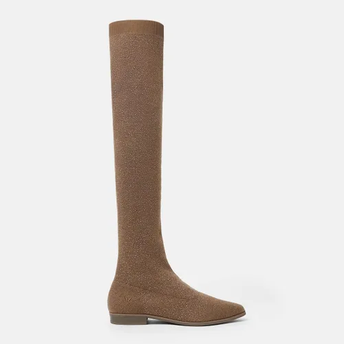 Vista 2 de VIVAIA Michaelia - Botas puntiagudas por encima de la rodilla de 21.7in de altura de caña de 21.7in de alto, botines de tela tejida de lana, zapatos