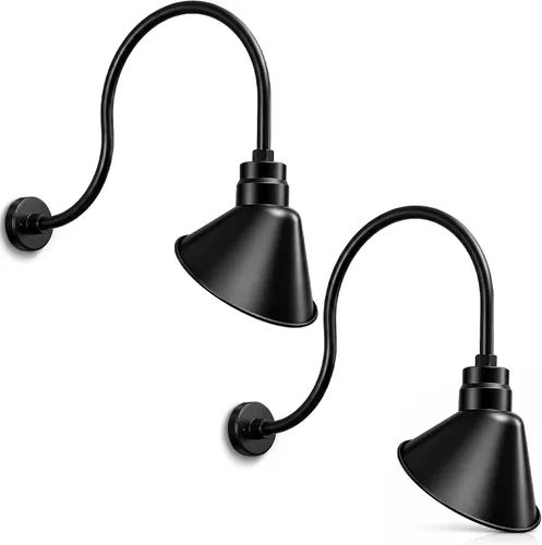 Vista 11 de Lámpara de señal de cuello de cisne de acabado galvanizado de 10 pulgadas con brazo de extensión de 22 pulgadas de largo, aplique de pared