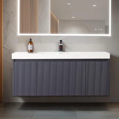 Vista 29 de Blossom Lavabo de baño de 20 pulgadas con tocador, todo en madera montado en la pared, gabinete flotante de baño con tocador con fregadero