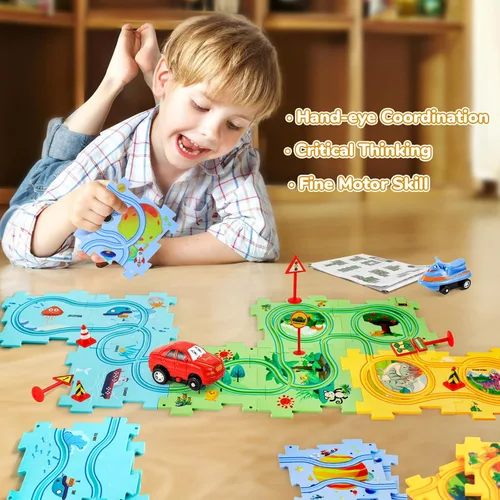 Vista 4 de YOOYID Puzzle Racer - Juego de pistas de coche para niños, juguetes para niños de 3 a 5, juguetes para niños de 3, 4, 5, 6 años, juguetes