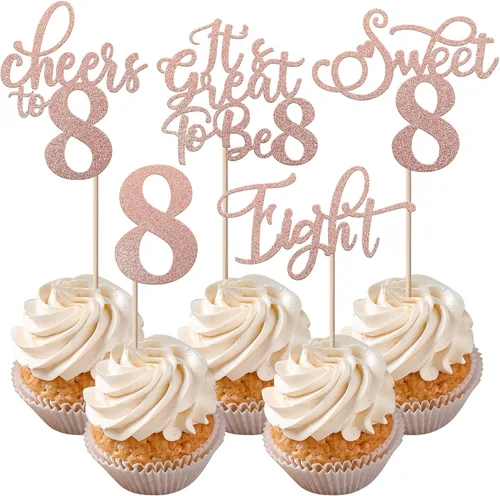 Vista 30 de Rsstarxi Paquete de 30 adornos para cupcakes de 6º cumpleaños con purpurina negra de seis Hello 6 para cupcakes Cheers to 6 años de edad