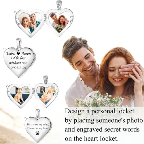 Vista 3 de Fanery sue Personalized Locket Necklace that Holds Pictures, Lockets Necklaces Customize Photo Picture Pendant Jewelry Mothers's Day Gifts for Mom