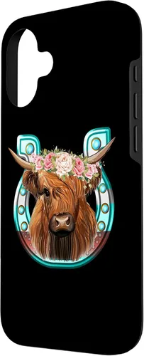 Vista 2 de Floral Highland Cow Heifer Horseshoe Western Country Case for iPhone 16