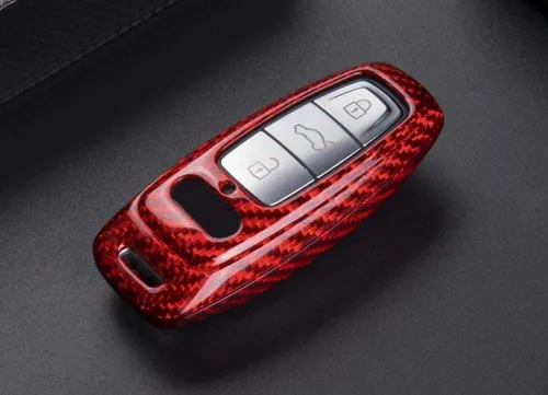 Vista 6 de iJDMTOY Funda para llavero de fibra de carbono, color rojo brillante, compatible con Audi 2019 en adelante A6 A7 E-Tron A8 Q8, llavero inteligente