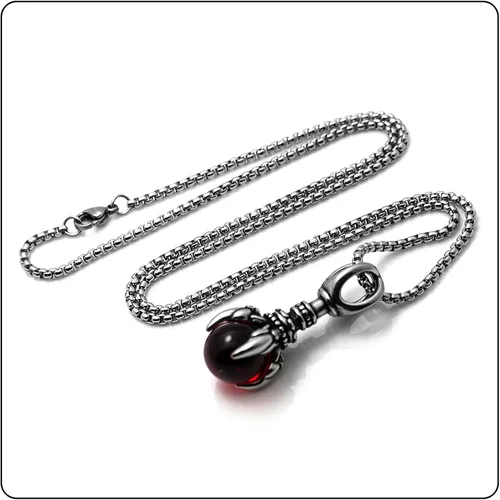 Vista 5 de Fusamk Punk Rock - Collar con colgante de bola de cristal de titanio con forma de dragón cadena de eslabones de 24 pulgadas