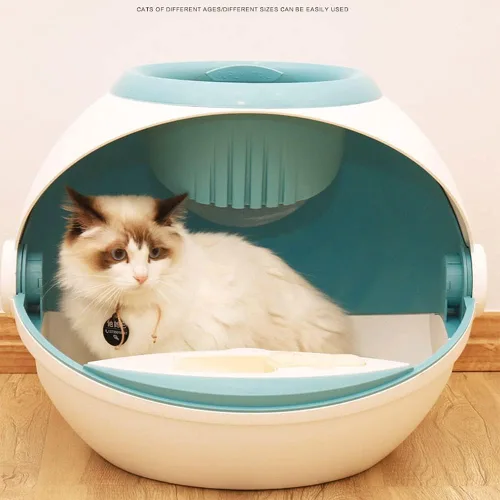 Vista 5 de Inodoro para mascotas, caja de arena para gatos, cerrada, autolimpieza, para entrenamiento, pala para gatos, inodoro, desodorizante, para gatitos