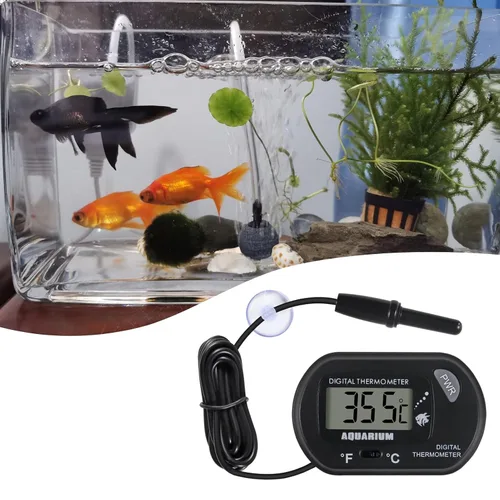 Vista 5 de Termómetro digital para acuario con pantalla LCD grande, termómetro de reptil para vehículo, terrario, pecera, refrigerador