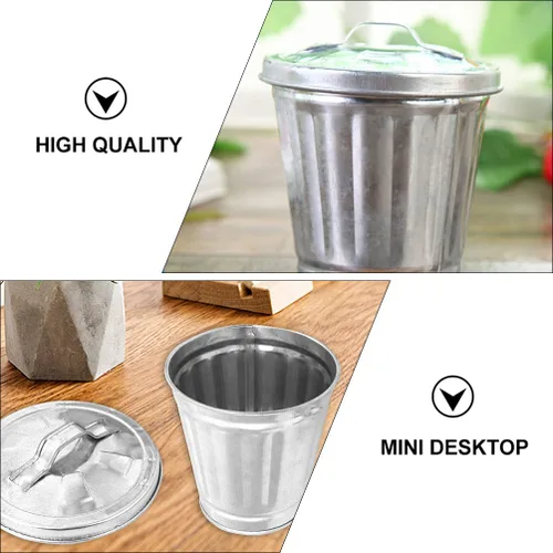 Vista 6 de NUOBESTY Mini basurero de escritorio con tapa, pequeño bote de basura de metal, para oficina, hogar, dormitorio, contenedor de basura compacto