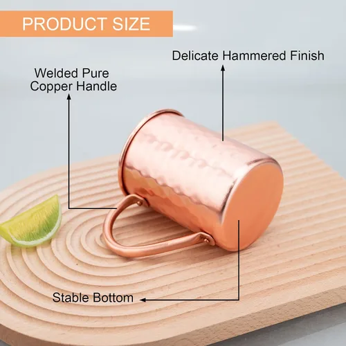 Vista 3 de TJ Moscow Mule - Juego de 2 tazas de cobre 100% puro de 14 onzas, tazas de cobre hechas a mano, resistentes al deslustre, regalo para bebidas frías