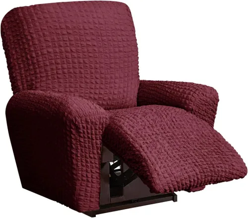Vista 17 de vctops 4 fundas para sillas reclinables con textura de sirsaca a cuadros, suaves y elásticas, protector de muebles antideslizante con parte inferior