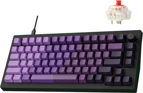 Vista 9 de LEMOKEY X4 QMK Teclado Mecánico con Cable, Diseño 75% South-Facing Retroiluminado Rojo, Teclas PBT de Doble Inyección Impresas Lateralmente
