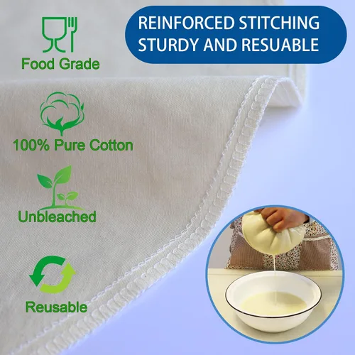 Vista 3 de Paquete de 3 bolsas de leche de nuez de 16 x 16 pulgadas para colar, 100% tela de algodón sin blanquear, gasa reutilizable, colador para leche
