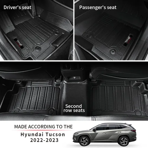 Vista 3 de Alfombrillas personalizadas para Hyundai Tucson 2022, 2023, 2024, 2025, 2026, juego completo de alfombrillas de protección de goma TPE para todo