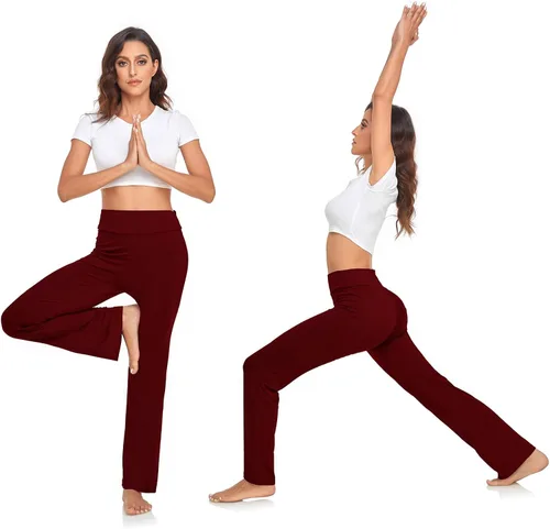 Vista 4 de Pantalones de yoga para mujer, cintura alta, pantalones de yoga negros para mujer, leggings rectos sueltos, cómodos, modales, pantalones largos