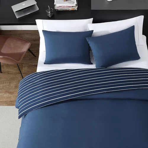 Vista 2 de Nautica - Juego de funda de edredón tamaño individual, ropa de cama de microfibra suave reversible con funda a juego, decoración del hogar sólida