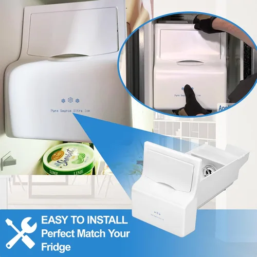 Vista 6 de Cubo de hielo para refrigerador 241860803 mejorado compatible con Frigidaire fabricador de hielo, contenedor de repuesto para hielo, conjunto