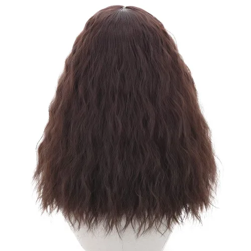 Vista 6 de PARTY ZONE Peluca larga de color marrón para cosplay, para hombres, peluca sintética ondulada para juegos de rol, pelucas divertidas de anime