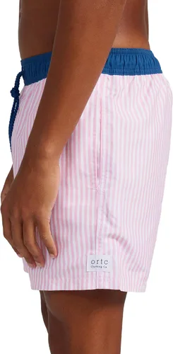Vista 7 de ORTC - Bañador varonil azul marino o rosa, rayas, cintura azul, traje de baño de secado rápido para hombre, malla - 100% poliéster reciclado