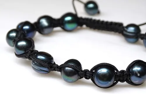 Vista 7 de Pulsera ajustable de perlas de pavo real negro para hombres y mujeres, regalo único