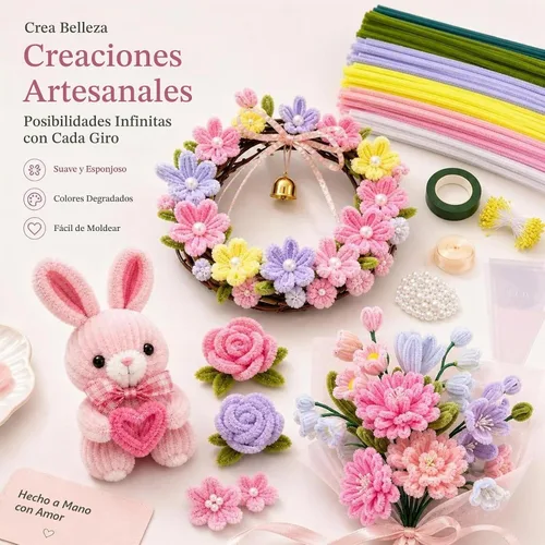 Vista 5 de Kit de flores de limpiador de tuberías rosas de 976 piezas, tallos Color rosa