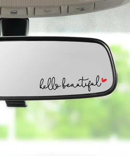 Vista 9 de RACOONA Calcomanía para espejo retrovisor, calcomanía Hello Beautiful, accesorios de coche, calcomanía para espejo retrovisor (negro)