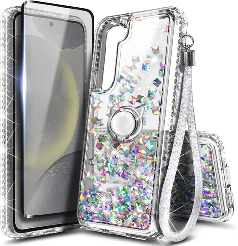 Vista 12 de NGB - Funda para teléfono Samsung Galaxy S9, color aguamarina/morado, bonita funda con purpurina líquida para mujeres y niñas, con protector