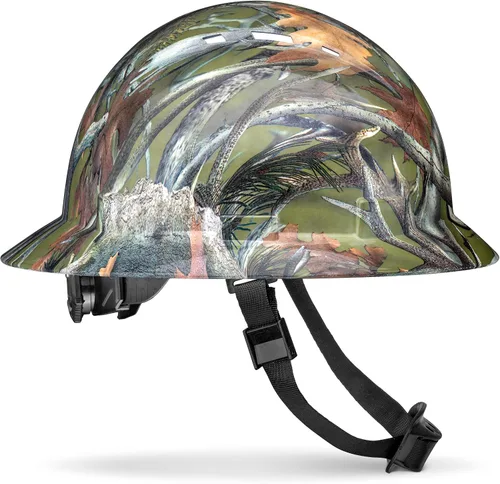 Vista 13 de Casco de construcción OSHA de ala completa con diseño camuflaje ventilado de acabado mate, suspensión de 6 puntos