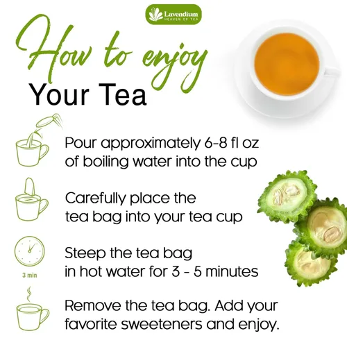 Vista 9 de Bolsas de té de melón amargo Lavendium, té de calabaza amarga, sin cafeína