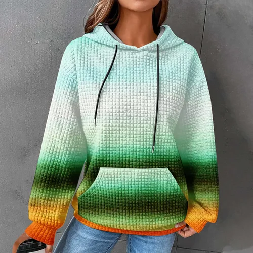 Vista 2 de Womens Hoodies Casual Long Sleeve Drawstring Waffle Pullover Tops Loose Sweatshirt with Pocket Fall Clothes