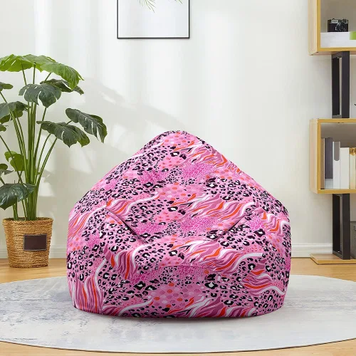Vista 11 de Lukery Puf de almacenamiento con estampado de leopardo 3D para niños y adultos, puf rellenable (sin relleno), puf lavable para sala de estar, sofá